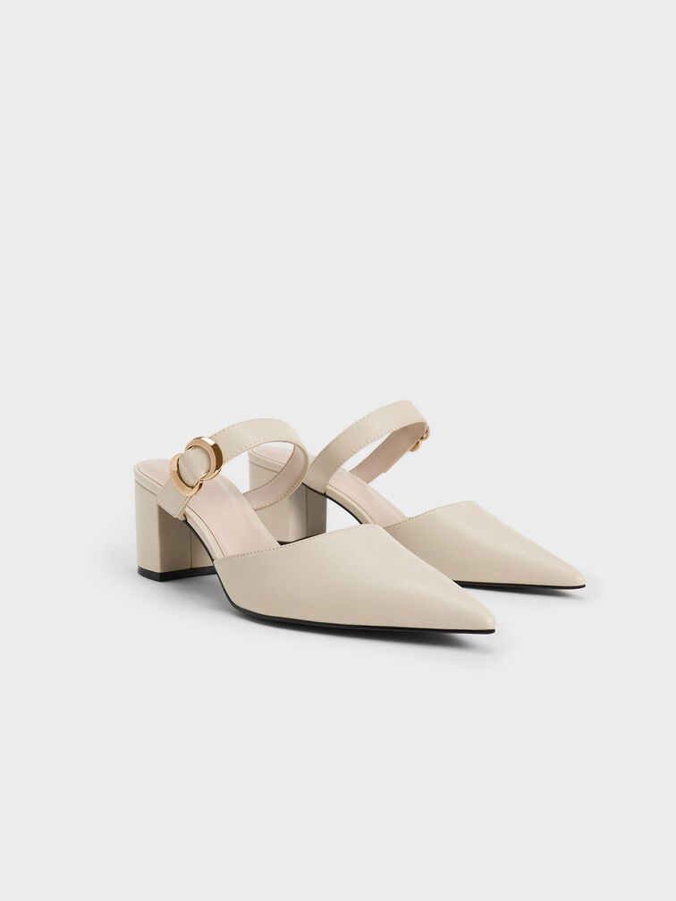 Metallic Accent Pointed-Toe Block-Heel Mules, Chalk, hi-res