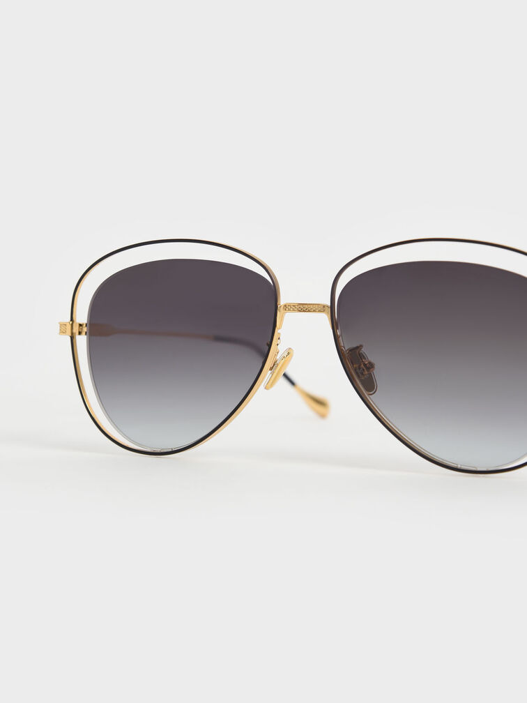 Cut-Out Aviator Sunglasses, Black, hi-res