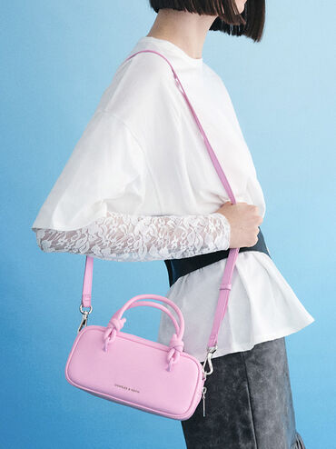Sammie Knotted-Handle Elongated Bag, Bubble Gum Pink, hi-res
