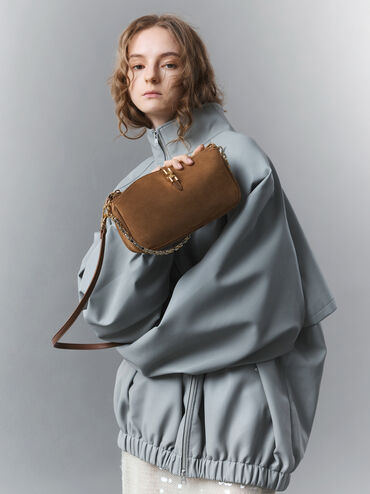 Adalyn Recycled Suede Chain Shoulder Bag, Mocha Brown, hi-res