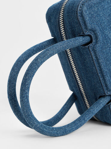 Perline Denim Elongated Top Handle Bag, Denim Blue, hi-res