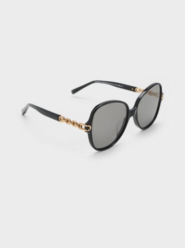 Delaney Recycled Acetate Chain-Link Butterfly Sunglasses, Black, hi-res