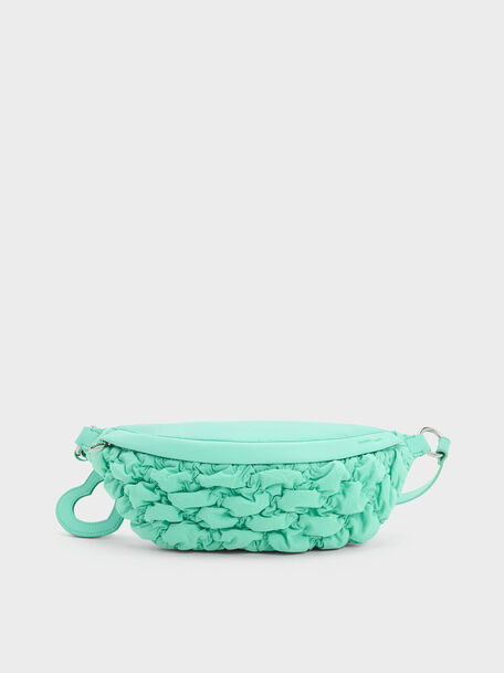 Ruched Nylon Bum Bag, Mint Green, hi-res