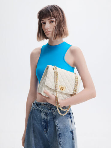 Cressida Tweed Chain Strap Bag, Chalk, hi-res