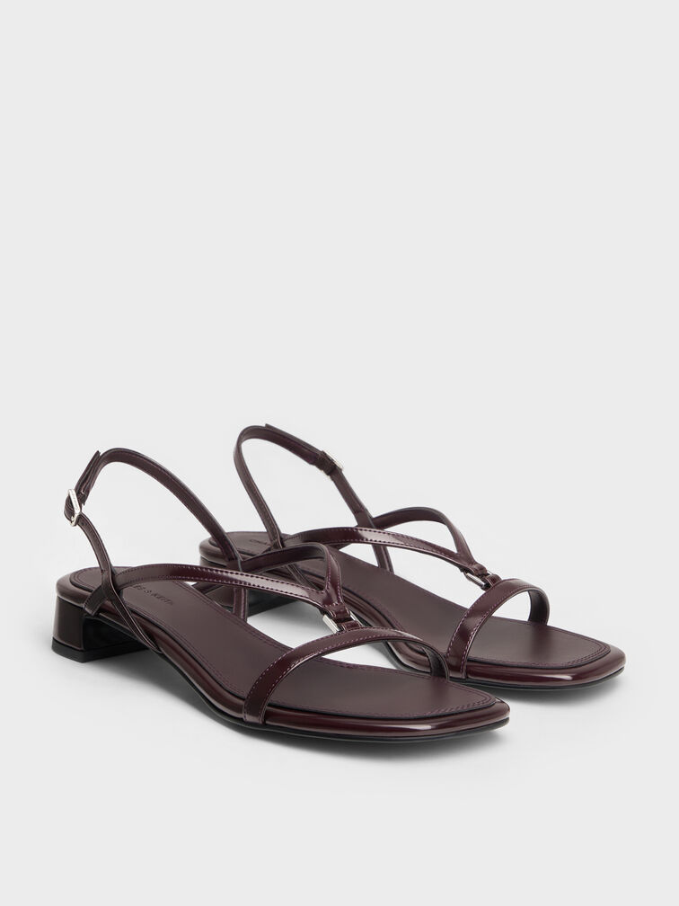 V-Strap Heeled Slingback Sandals, Burgundy, hi-res