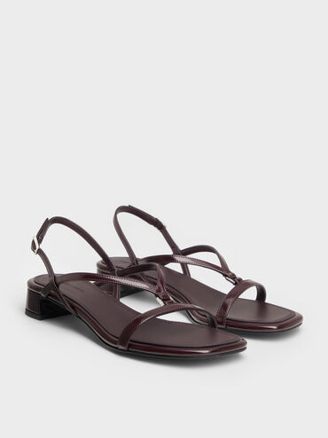 V-Strap Heeled Slingback Sandals, Burgundy, hi-res