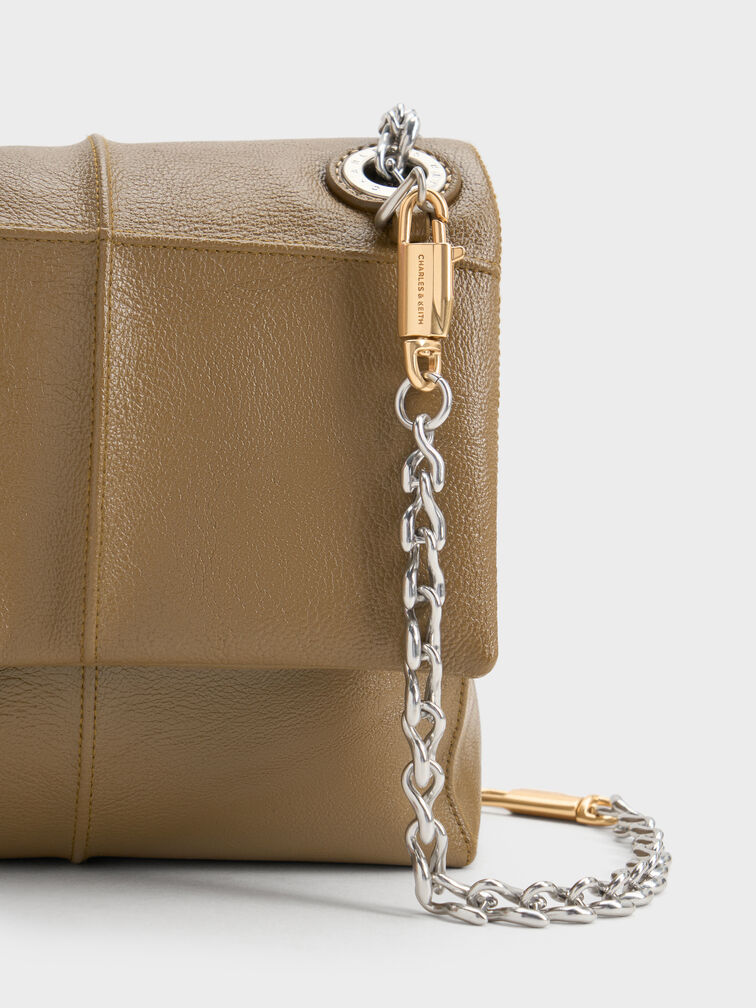 Delfina Quilted Chain-Strap Shoulder Bag, Walnut Brown, hi-res