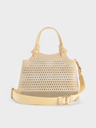 Ida Checkered Knotted Handle Tote Bag, Butter Yellow, hi-res
