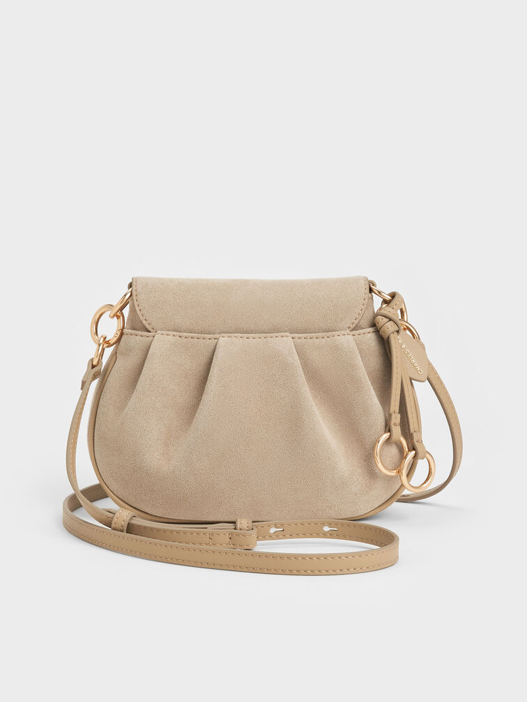 Britton Recycled Suede Ruched Saddle Bag, Nutmeg Beige, hi-res