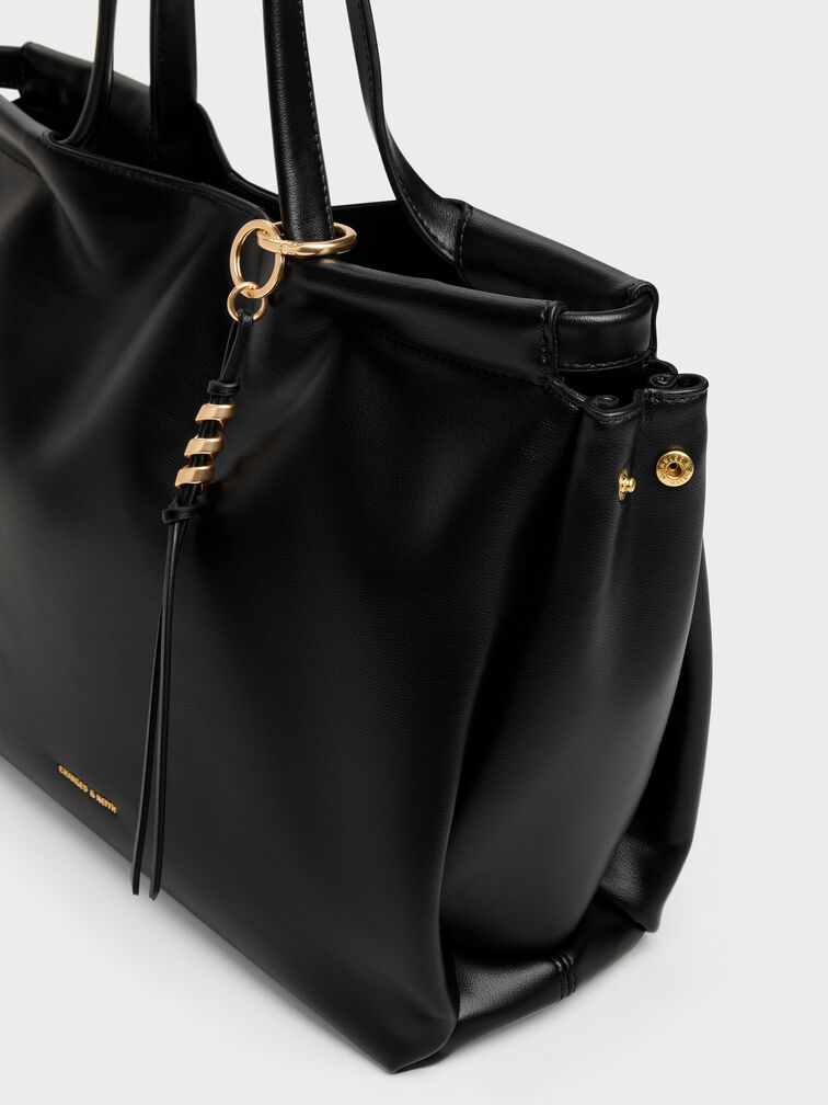 XL Zephyr Tassel Tote Bag, Black, hi-res