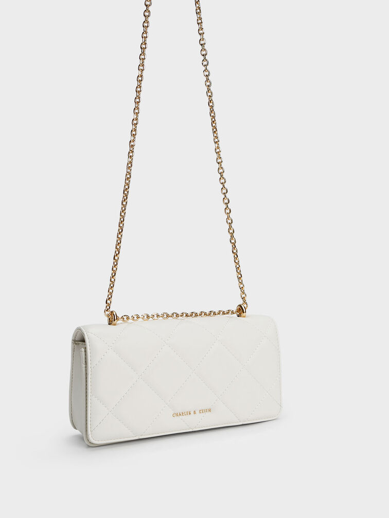 Paffuto Chain Handle Quilted Long Wallet, White, hi-res