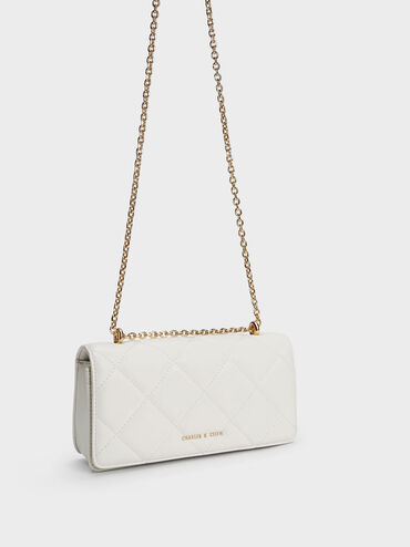 Paffuto Chain Handle Quilted Long Wallet, White, hi-res