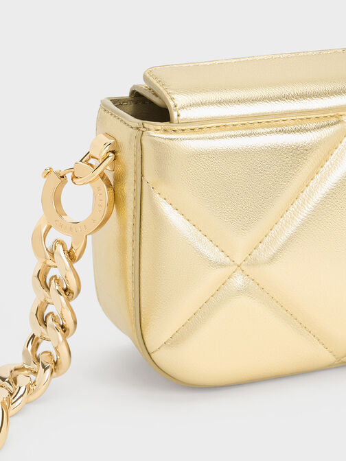 Mini Danika Chunky Chain Padded Bag, Gold, hi-res