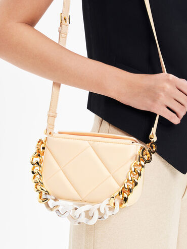 Mini Danika Chunky Chain Padded Bag, Beige, hi-res