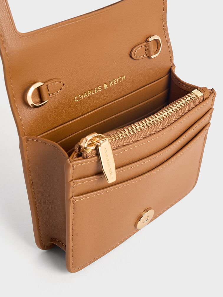Agatha Chain-Accent Card Holder, Brown, hi-res