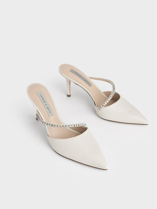 Gem-Encrusted Stiletto Mules, Chalk, hi-res