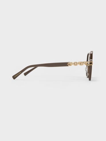 Delaney Recycled Acetate Chain-Link Butterfly Sunglasses, Chestnut Brown, hi-res