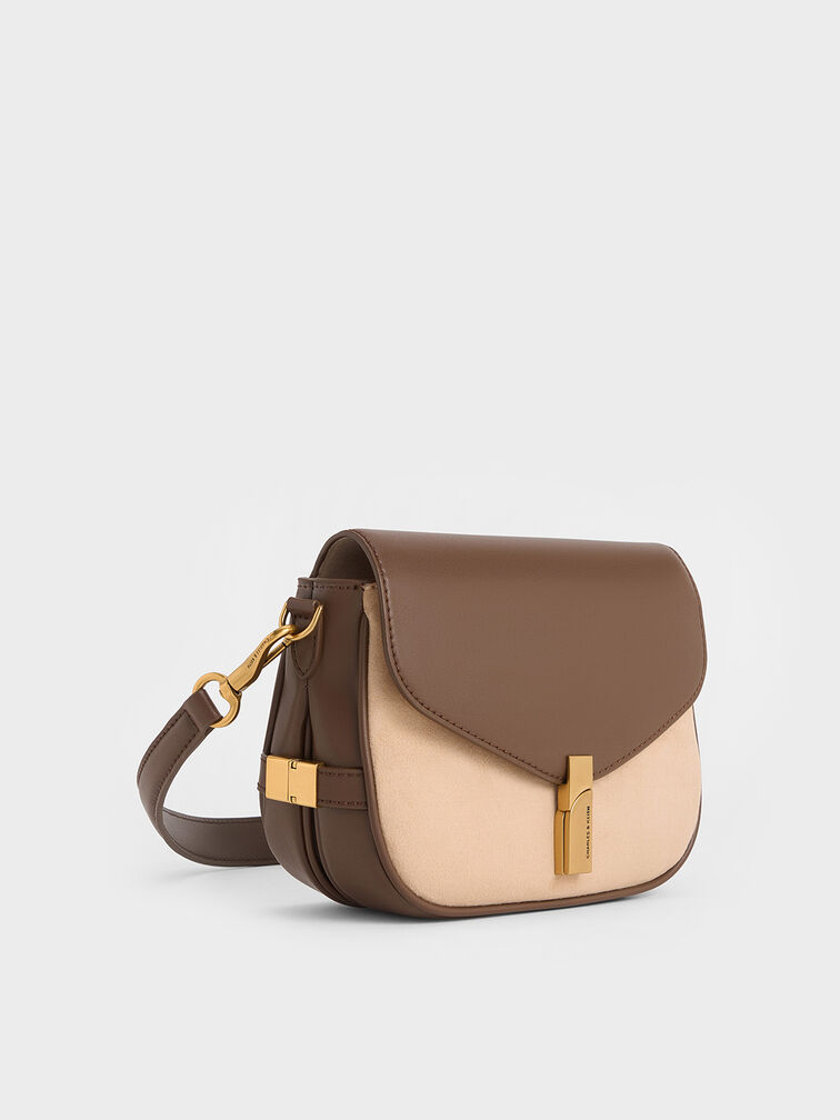 Aurelia Faux Suede Metallic-Accent Saddle Bag, Multi, hi-res