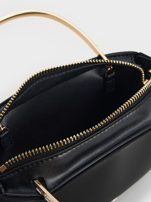 Satin Crystal-Embellished Top Handle Bag, Black, hi-res
