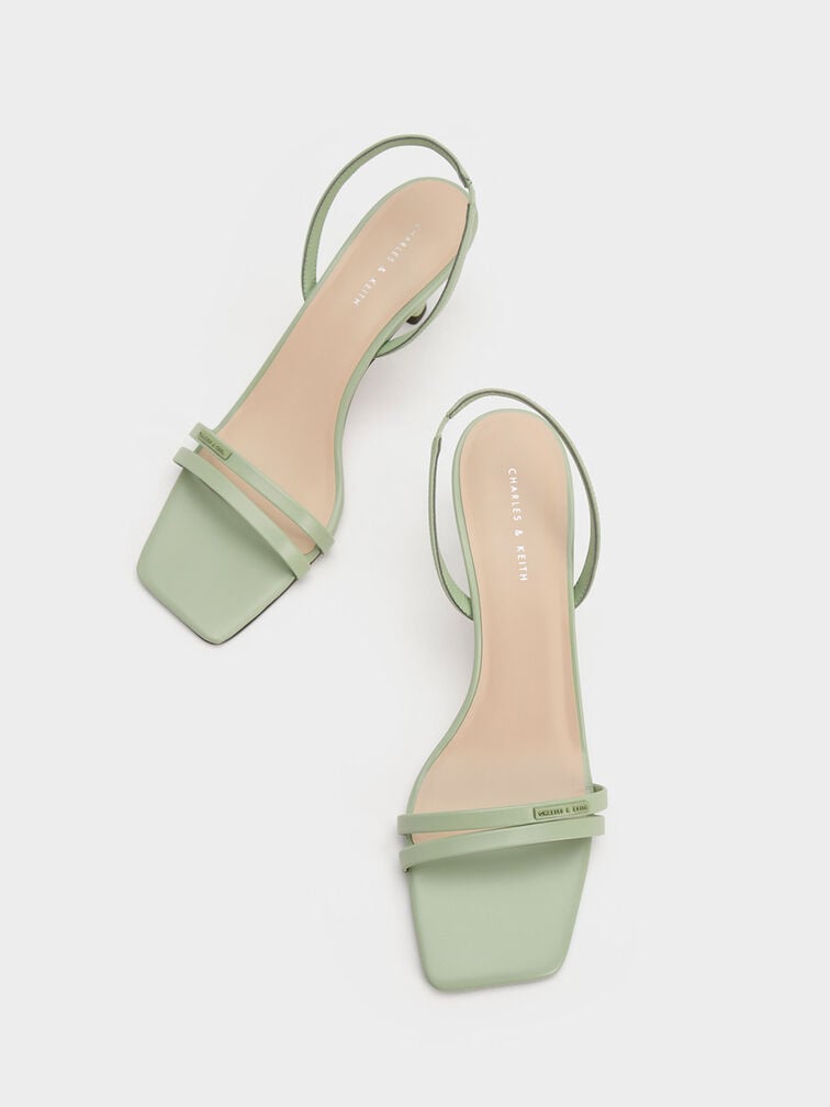 Double Strap Slingback Heeled Sandals, Sage Green, hi-res