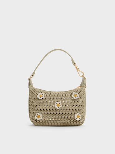 Micro Ida Flower Knitted Bag, Pale Olive, hi-res