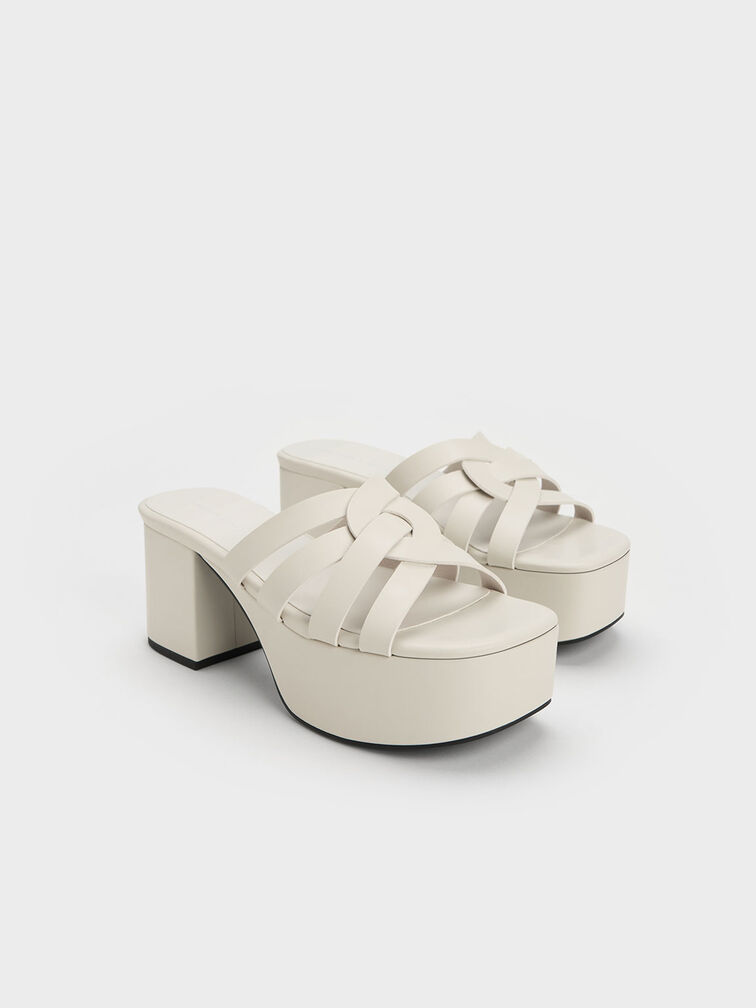 Interwoven Chunky Platform Mules, Chalk, hi-res