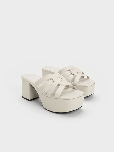 Interwoven Chunky Platform Mules, Chalk, hi-res