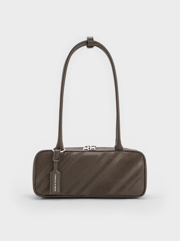 Zeya Recycled Suede Striped Shoulder Bag, Dark Moss, hi-res