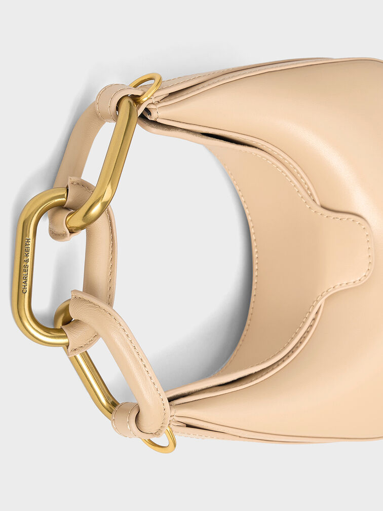 Mini Kora Chain-Link Moon Bag, Beige, hi-res
