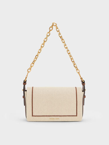 Astra Chain Handle Canvas Bag, Chocolate, hi-res