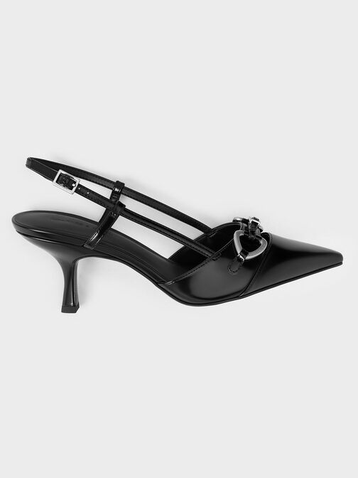 Metallic-Accent Slant-Heel Slingback Pumps, Black Box, hi-res