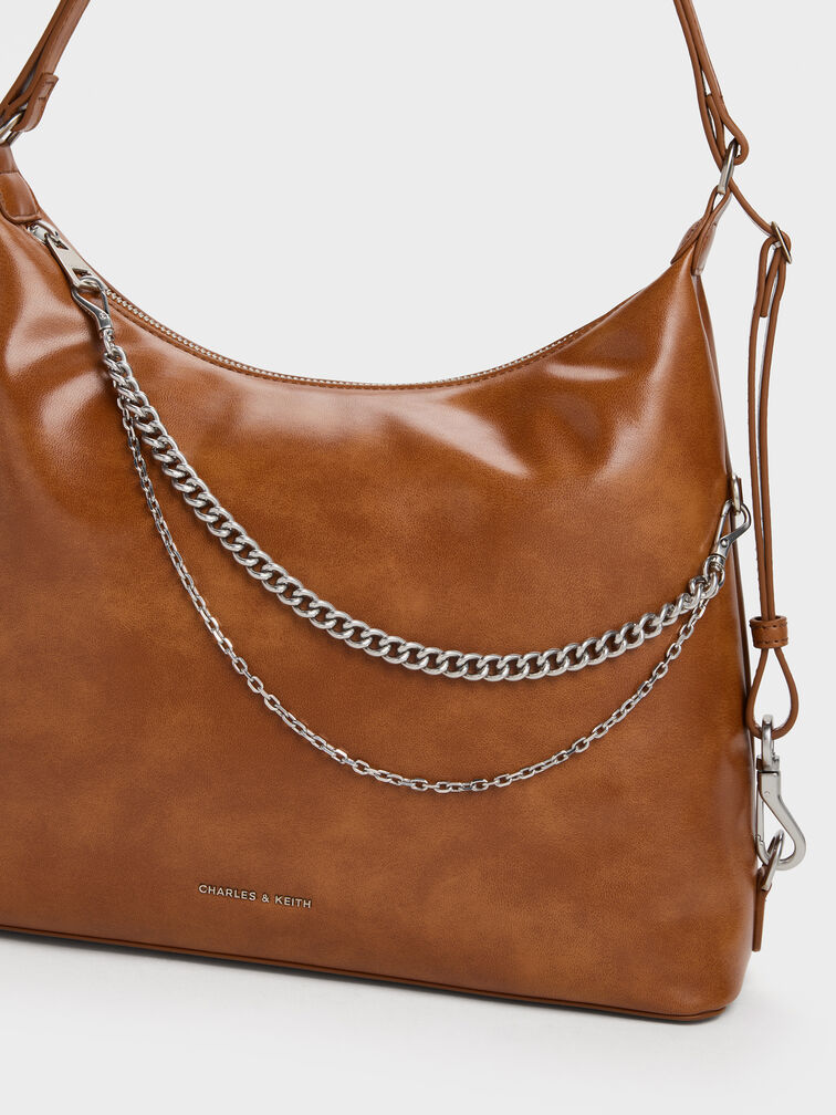 Atwood Chain Hobo Bag, Distressed Tan, hi-res