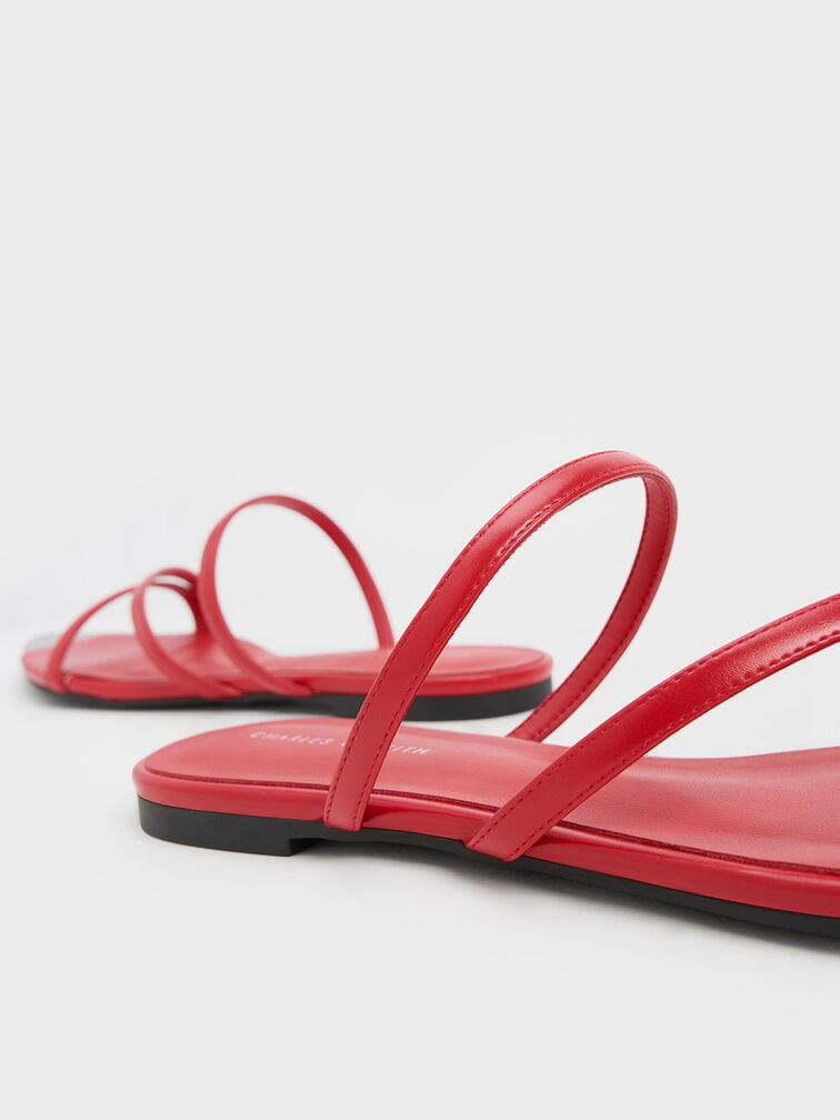 Metallic Cap Strappy Sandals, Red, hi-res