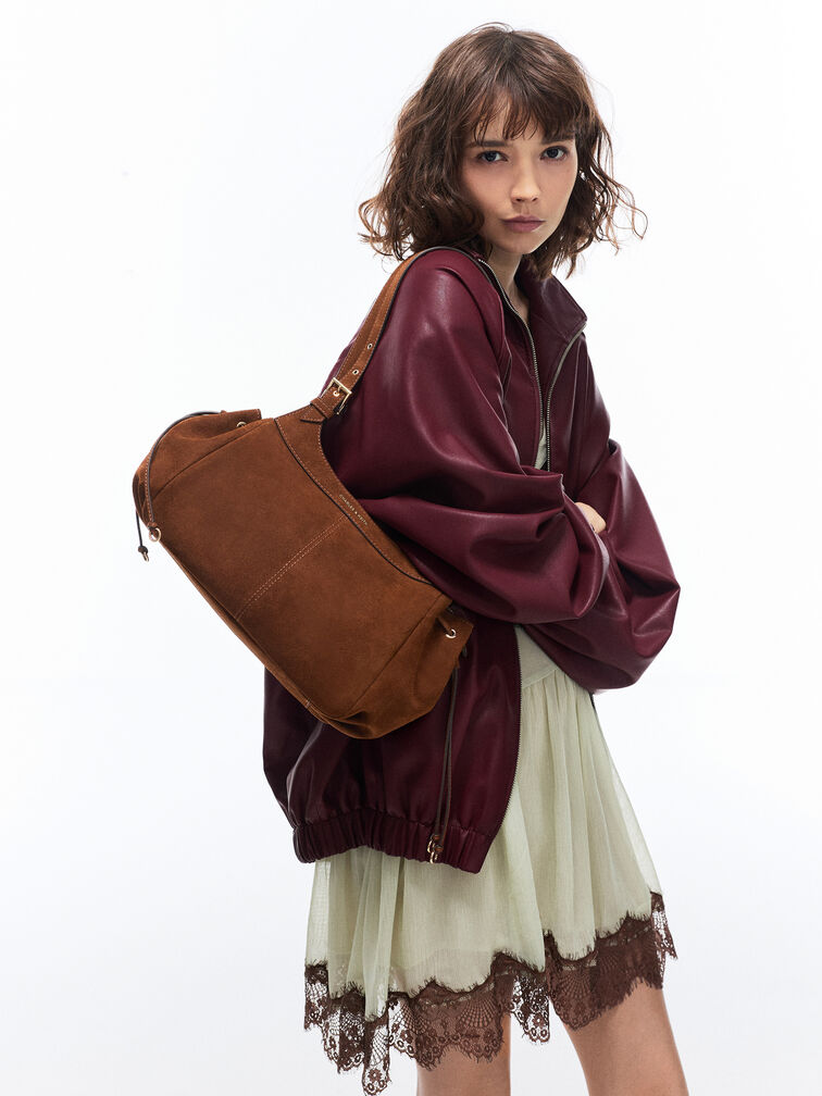Lillith Drawstring Tote Bag, Pecan Brown, hi-res