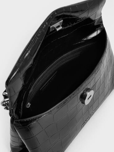 Andromeda Croc-Effect Chunky-Chain Top Handle Bag, Noir, hi-res