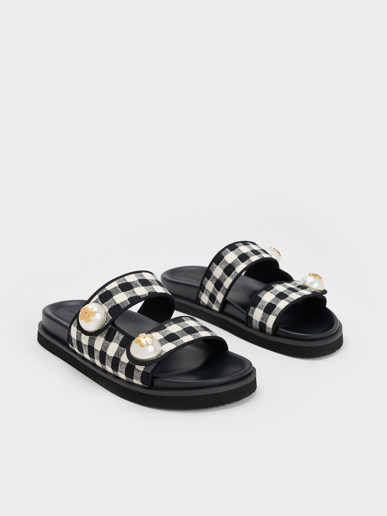 Aeryn Pearl Embellished Gingham Slides, Multi, hi-res
