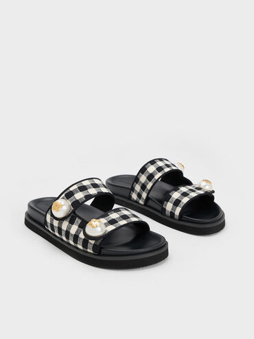 Aeryn Pearl Embellished Gingham Slides, Multi, hi-res