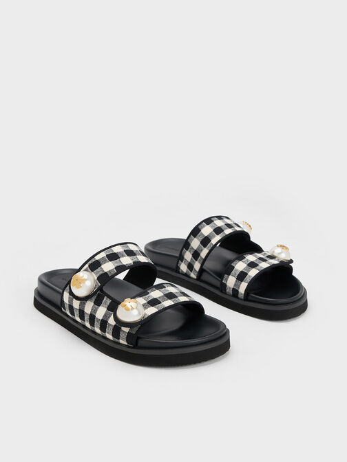 Aeryn Pearl Embellished Gingham Slides, Multi, hi-res
