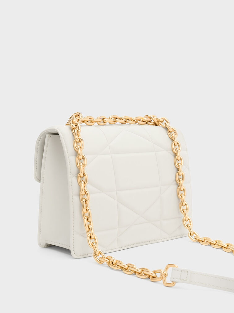 Blanche Chevron Chain Handle Bag, White, hi-res