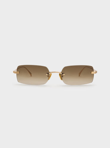 Easton Rimless Rectangular Sunglasses, Gold, hi-res