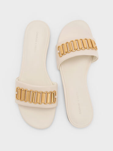 Metallic-Accent Slide Sandals, Chalk, hi-res