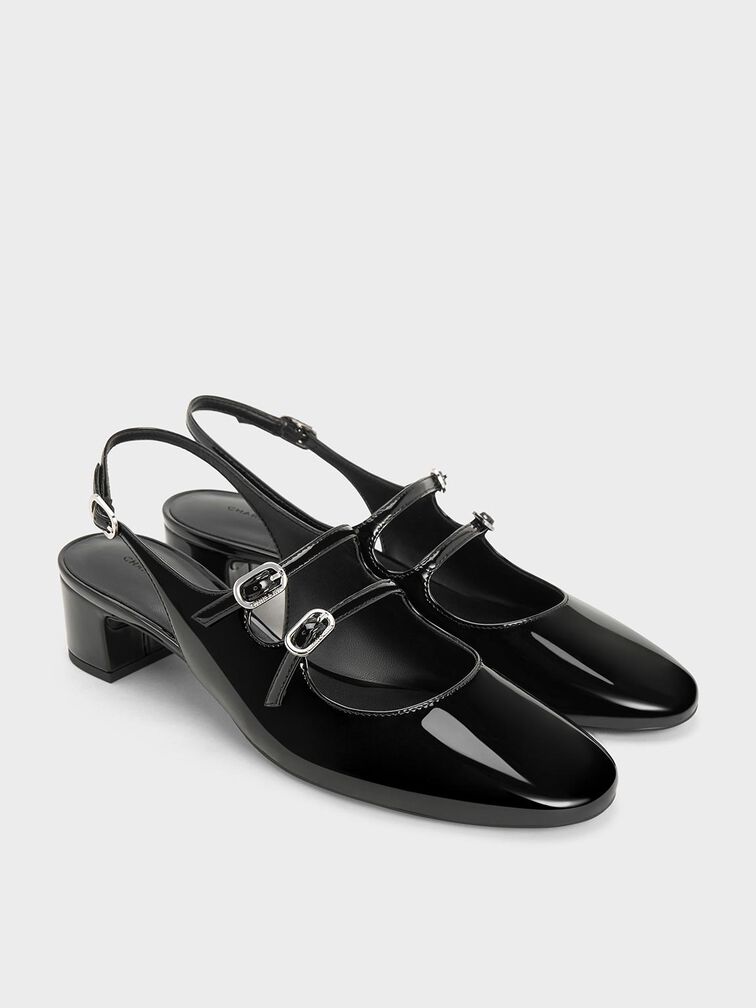 Clementine Double-Strap Slingback Mary Jane Pumps, Black Box, hi-res