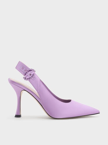 Embellished Recycled Polyester Slingback Pumps, Purple, hi-res