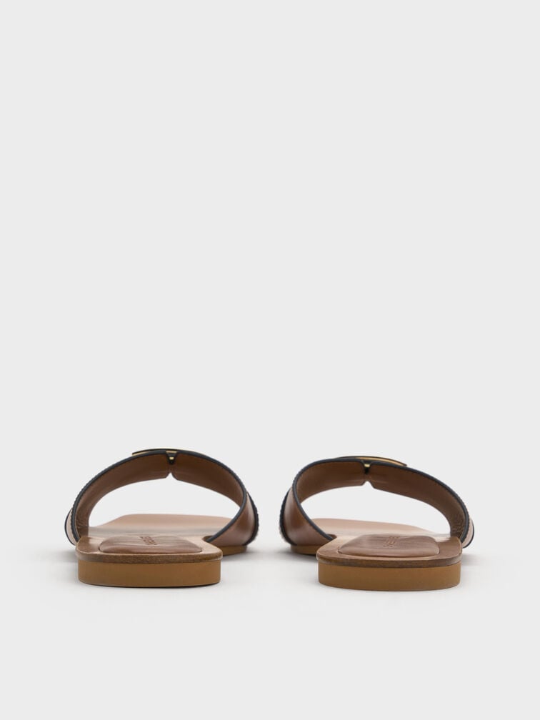 Lando Metallic-Accent Belted Slide Sandals, Cognac, hi-res