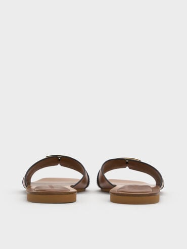 Lando Metallic-Accent Belted Slide Sandals, Cognac, hi-res