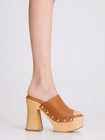 Tabitha Leather Platform Clogs, Brown, hi-res