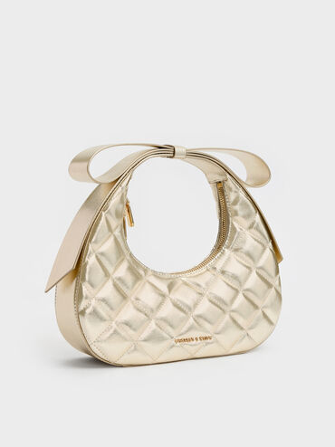 Janie Metallic Quilted Bow-Handle Bag, Champagne, hi-res