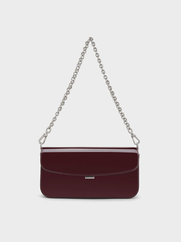 Patent Chain-Handle Shoulder Bag, Burgundy, hi-res