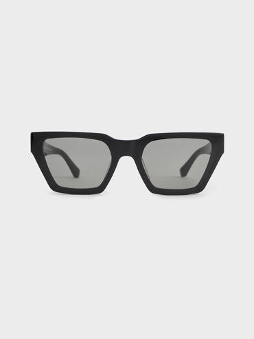 Recycled Acetate Angular Sunglasses, Jet Black, hi-res