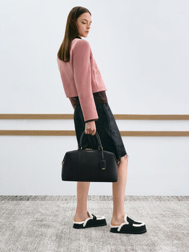 Chance Recycled Leather Bowling Bag, Black, hi-res